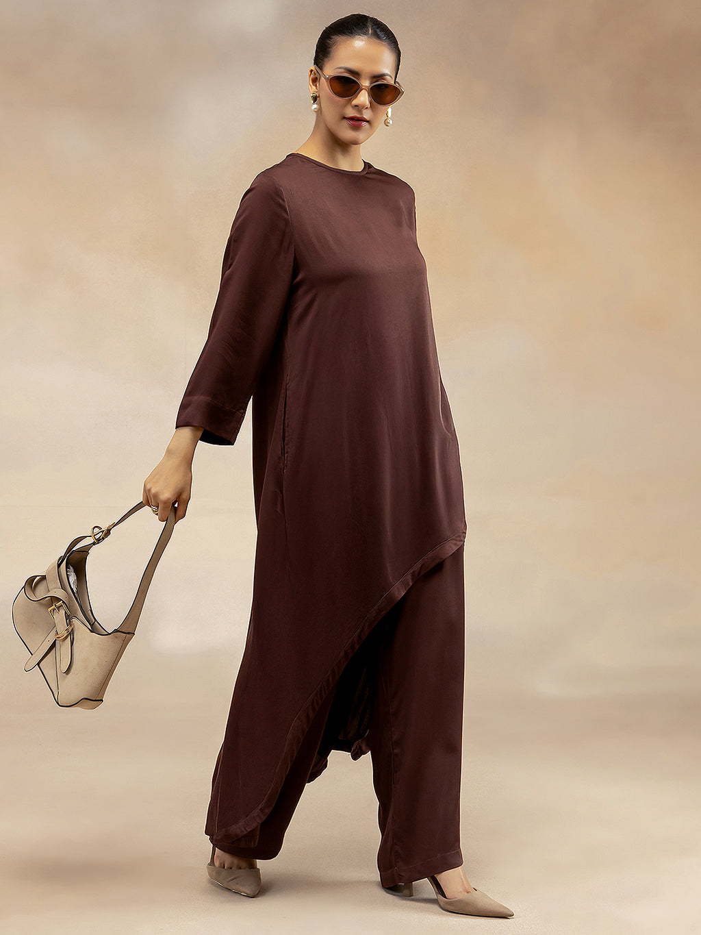 Women Brown Modal Asymmetric-Cut Kurta