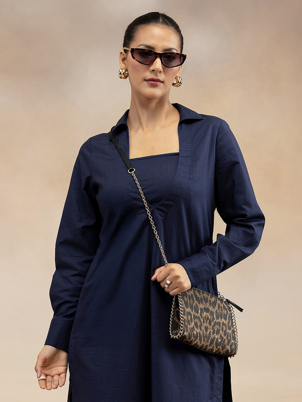 Women Navy Cotton Slub 3-Piece Kurta Set