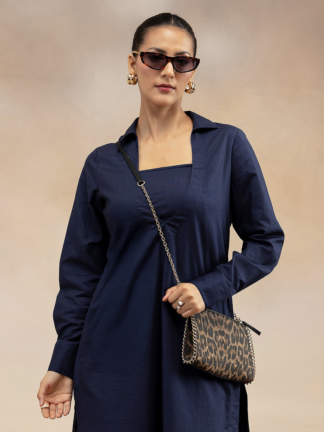 Women Navy Cotton Slub 3-Piece Kurta Set