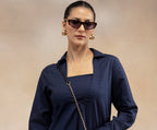 Women Navy Cotton Slub 3-Piece Kurta Set