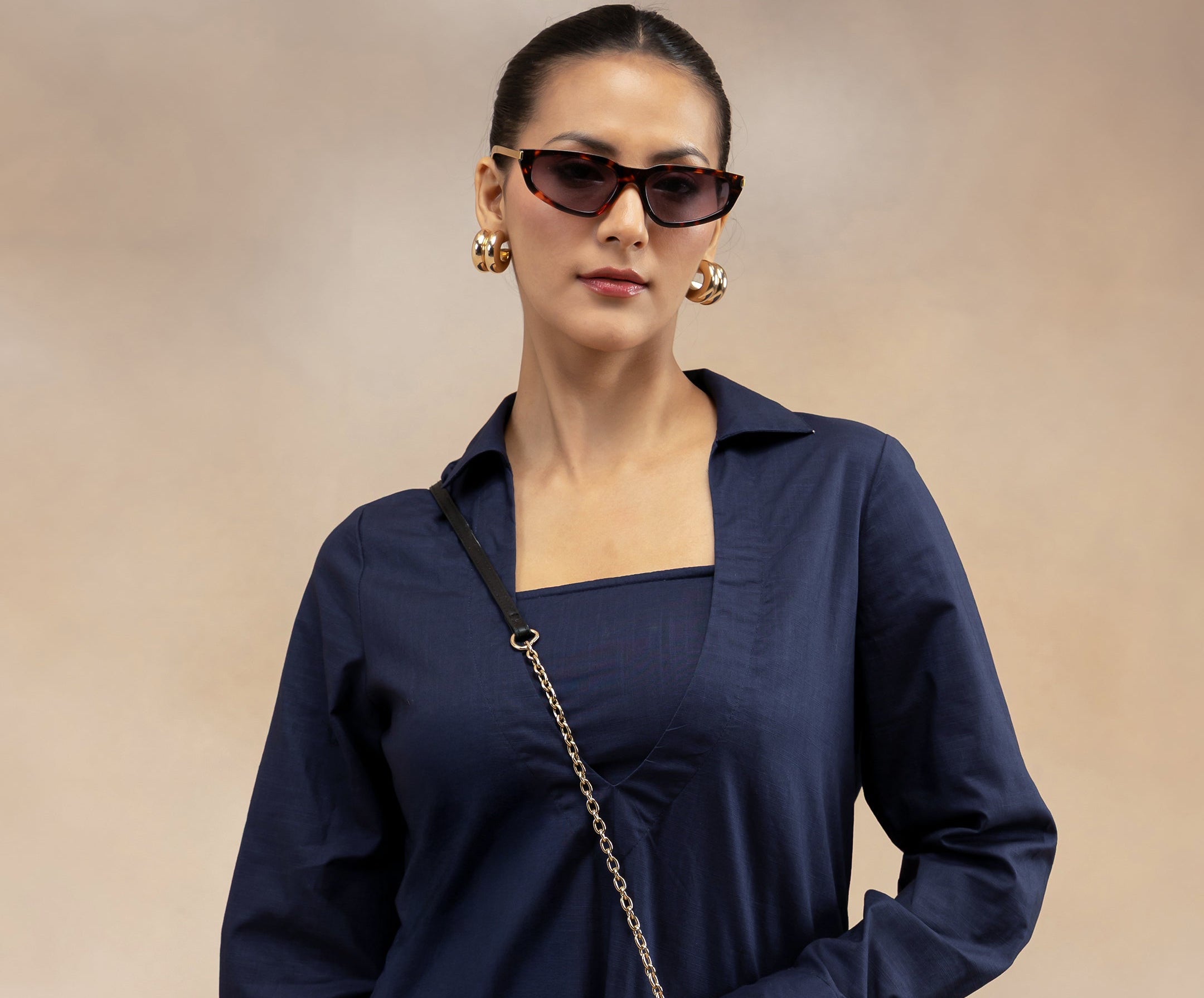 Women Navy Cotton Slub 3-Piece Kurta Set