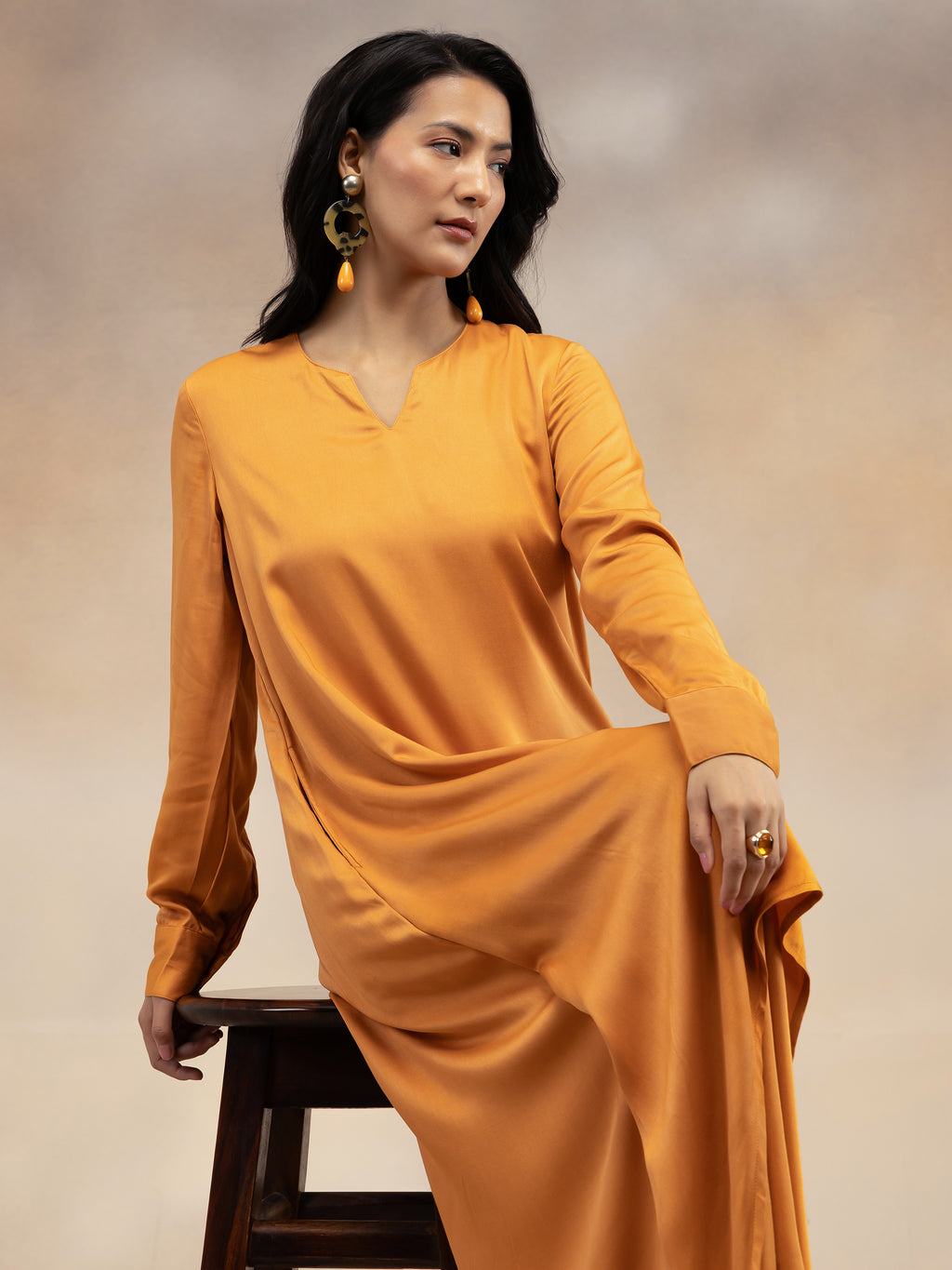 Women Rust Solid Modal Layered Maxi Dress
