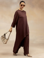 Women Brown Modal Asymmetric-Cut Kurta Set