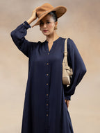 Women Navy Modal Button-Down Kurta Set