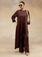 Women Brown Modal Asymmetric-Cut Kurta Set