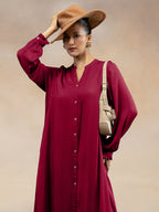 Women Magenta Modal Button-Down Kurta