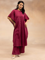 Women Magenta Cotton Dobby Kaftan Kurta Set