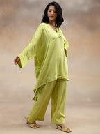Women Lime Green Kaftan-Style Kurta