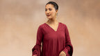 Women Maroon Solid Zari Embroidered Anarkali Dress with Crushed Dupatta