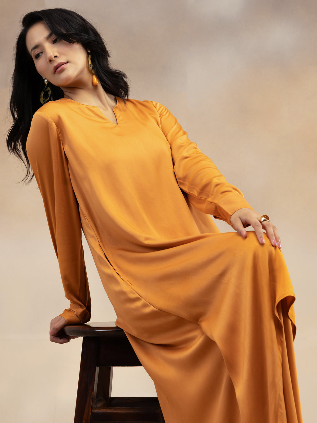 Women Rust Solid Modal Layered Maxi Dress