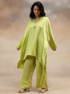 Women Lime Green Kaftan-Style Kurta & Palazzos Co-ord Set