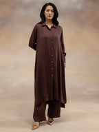 Women Brown Modal Shirt-Style Kurta Set