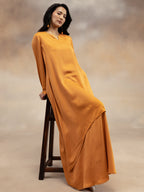 Women Rust Solid Modal Layered Maxi Dress