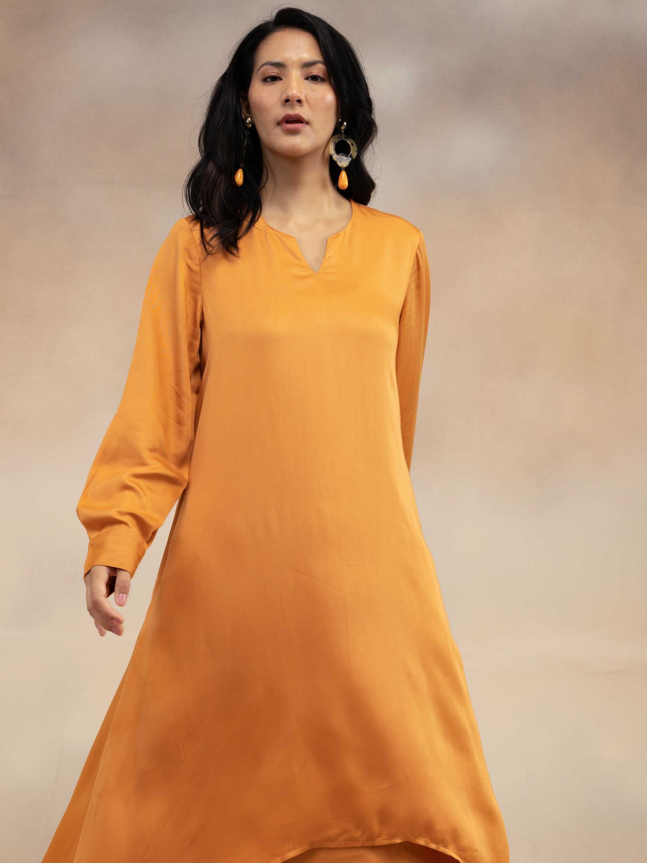 Women Rust Solid Modal Layered Maxi Dress