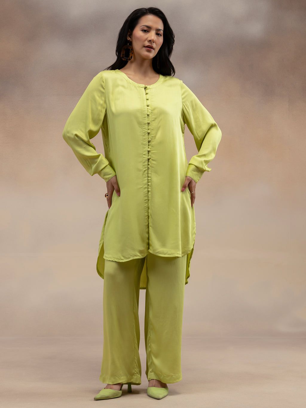 Women Lime Green Kurta Co-Ord Set