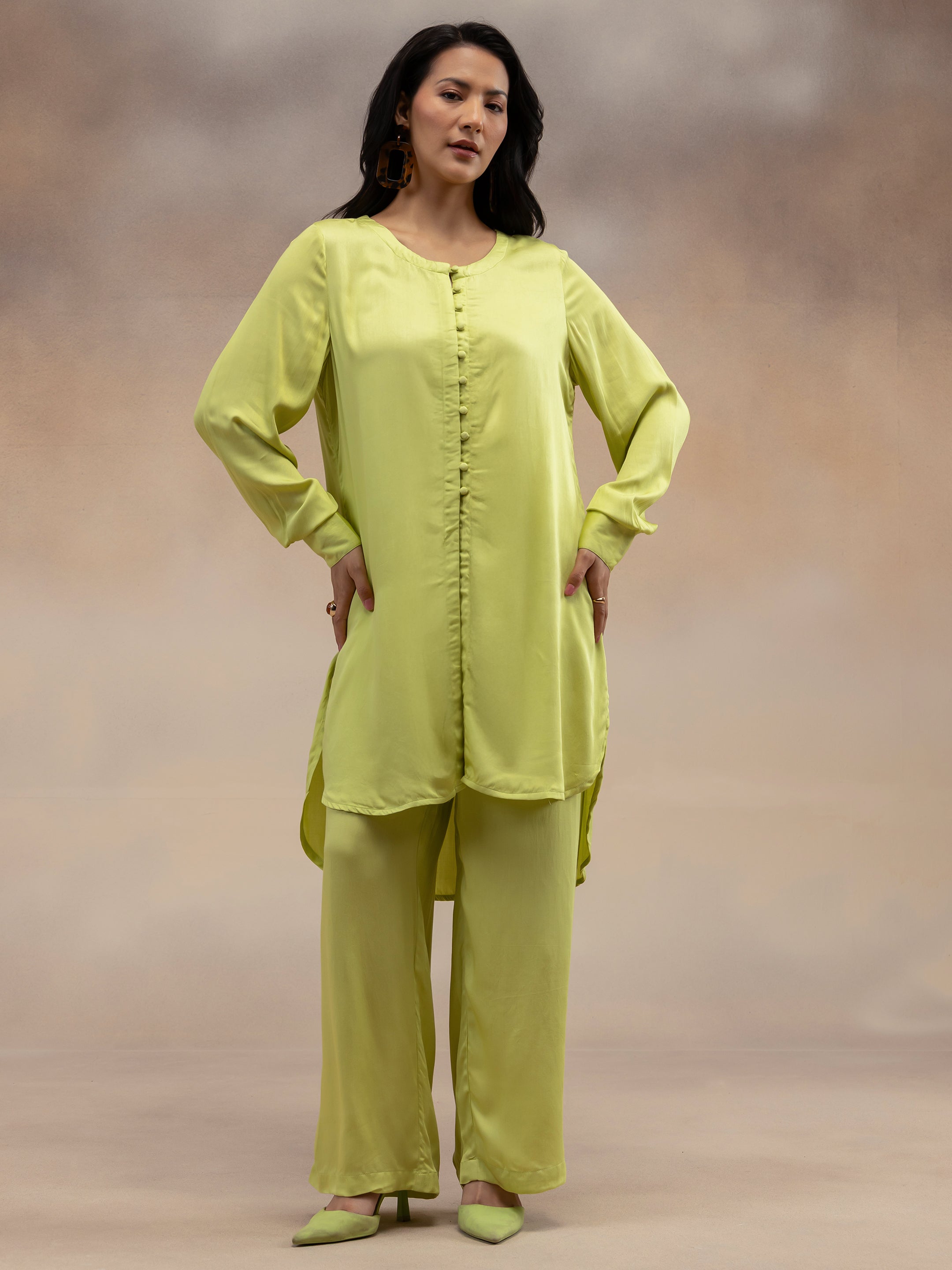 Women Lime Green Kurta Co-Ord Set
