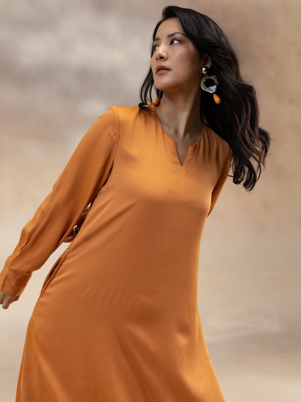 Women Rust Solid Modal Layered Maxi Dress