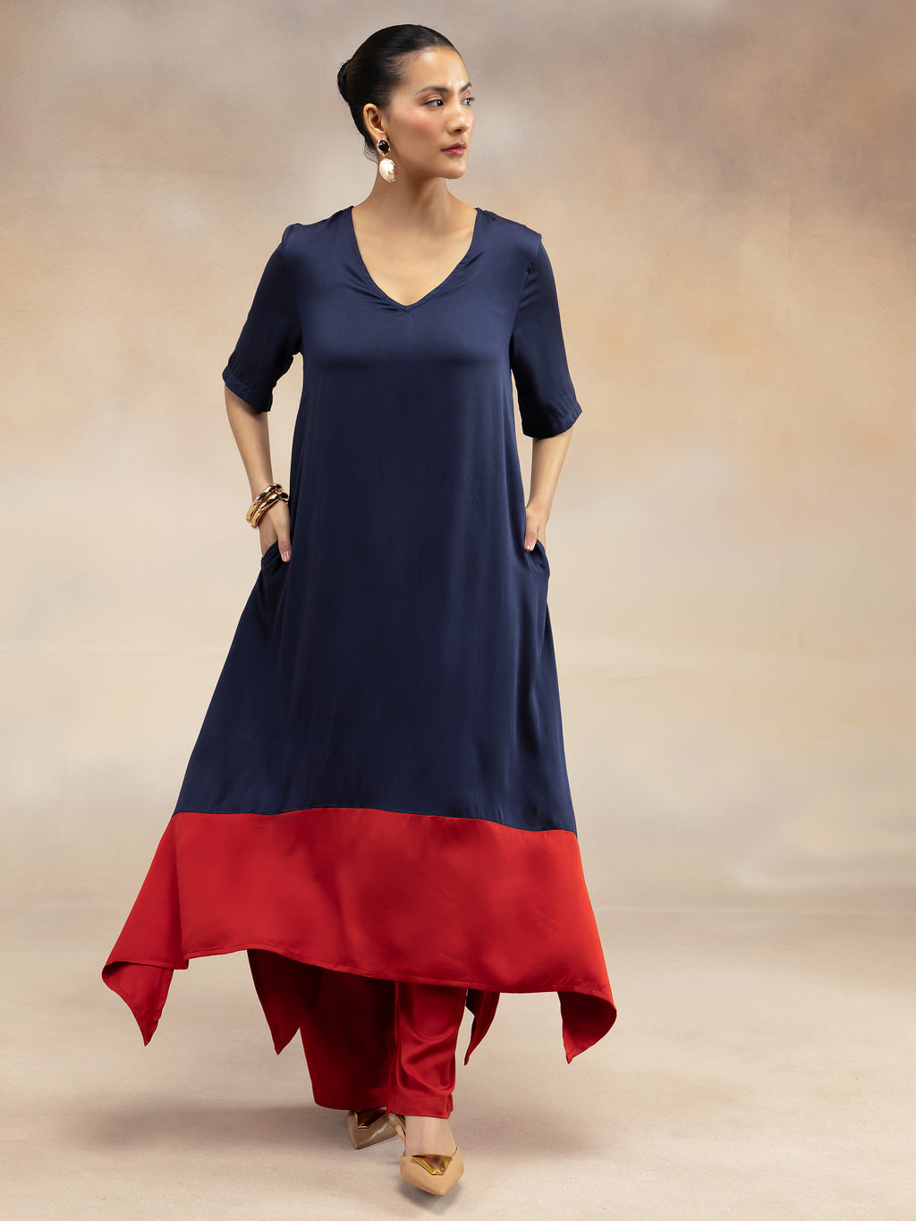 Navy Luxe Colorblock A-Line Kurta Set