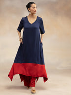 Navy Luxe Colorblock A-Line Kurta Set