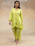 Women Pear Green Solid Cotton Satin Kurta Co-Ord Set