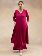 Women Magenta Pink Solid  Modal Layered Maxi Dress