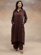 Women Brown Modal Shirt-Style Kurta