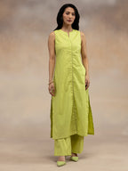 Women Pear Green Cotton Slub Straight Kurta