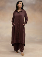 Women Brown Modal Shirt-Style Kurta Set