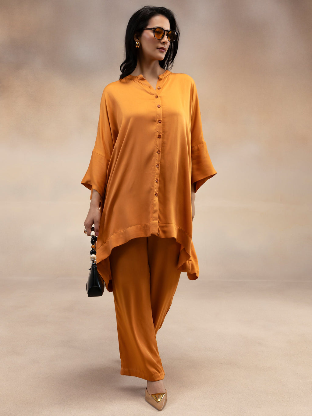 Women Rust Modal Oversized Shirt Co-Ord Set