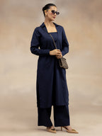 Women Navy Cotton Slub 3-Piece Kurta Set