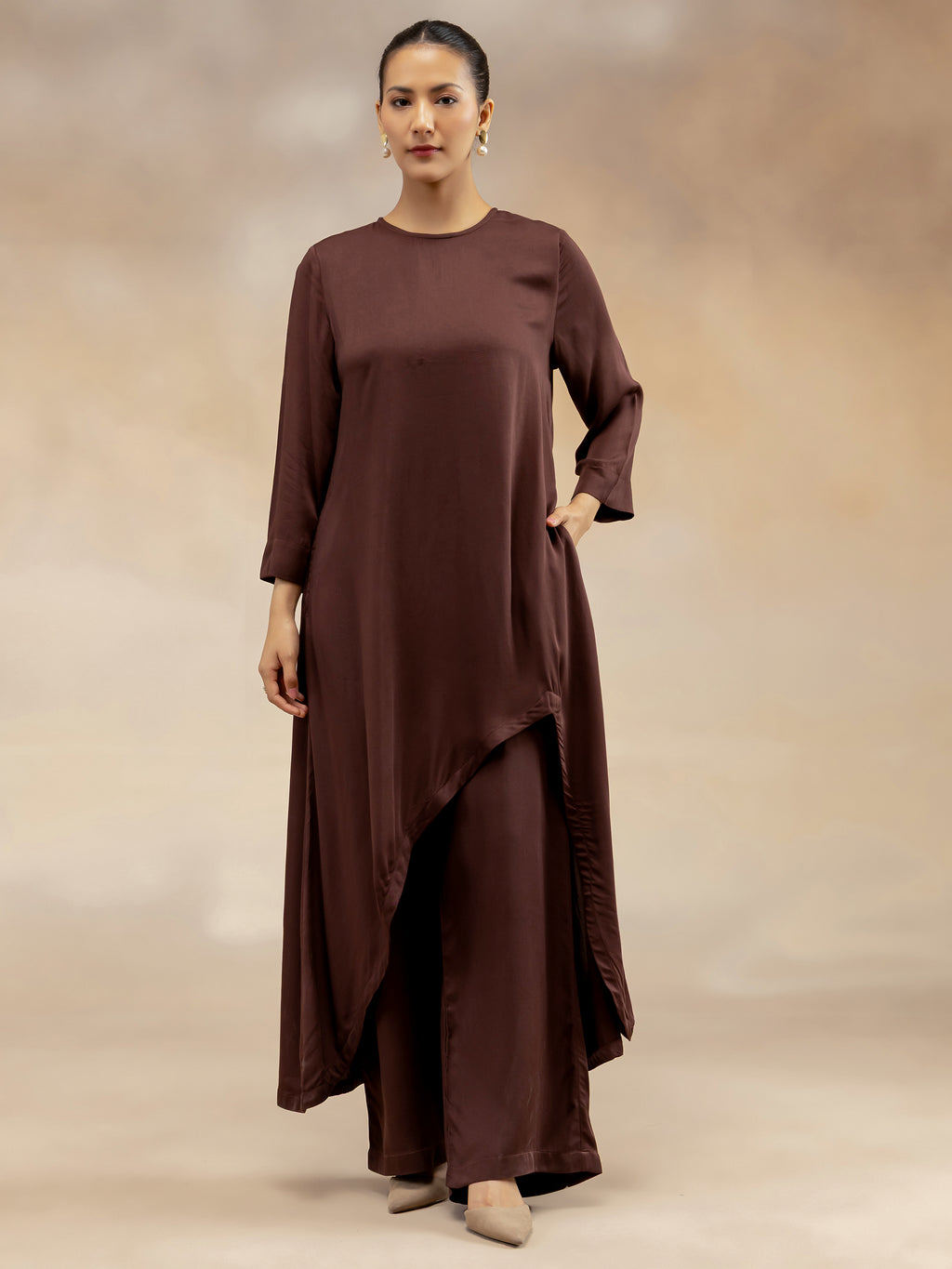 Women Brown Modal Asymmetric-Cut Kurta Set