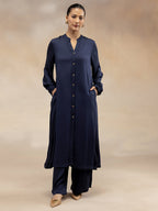 Women Navy Modal Button-Down Kurta Set