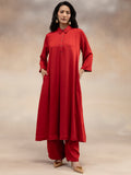 Women Red Modal Kurta Set with Bead Embellishment