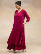 Women Magenta Pink Solid  Modal Layered Maxi Dress