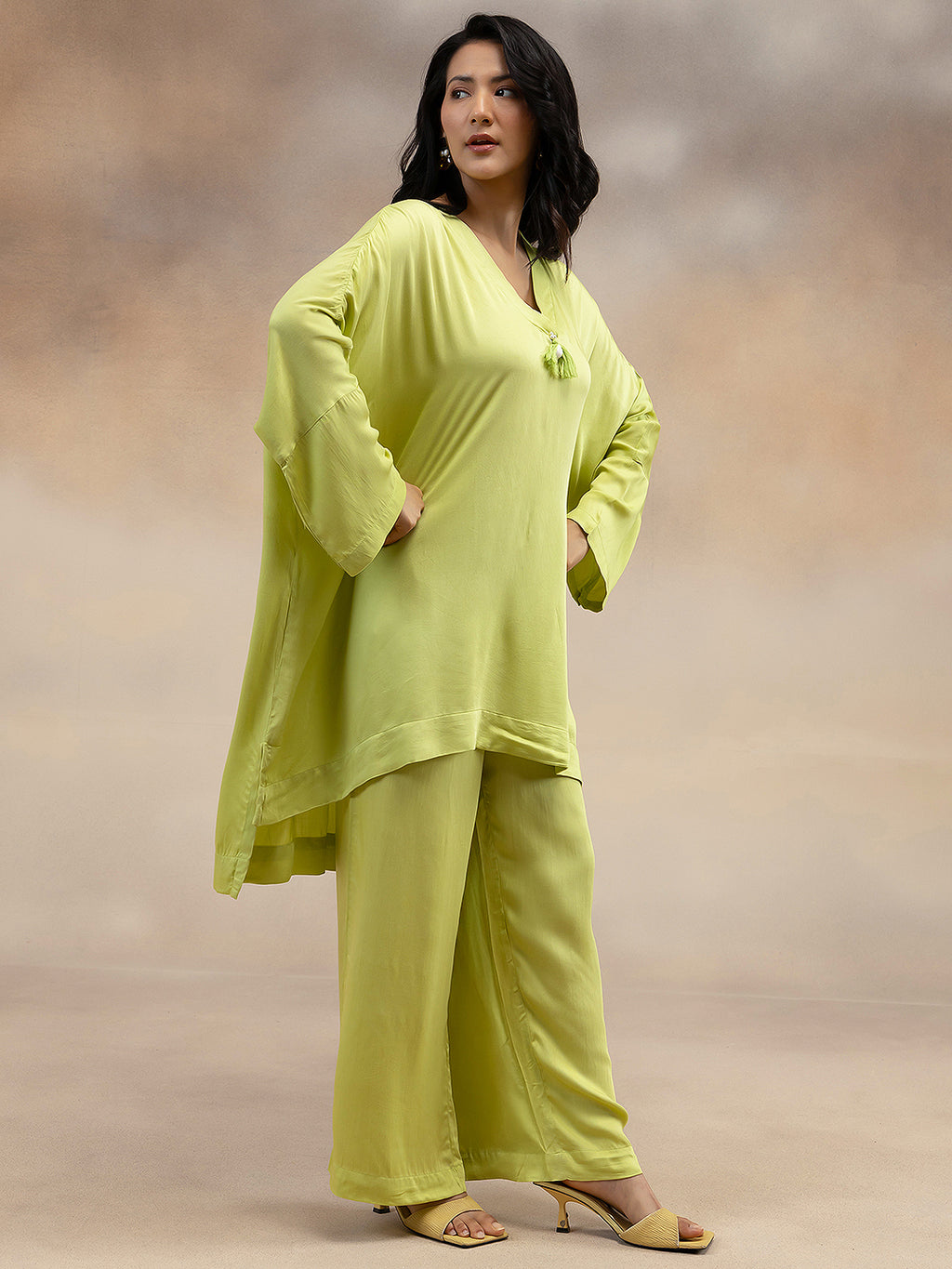 Women Lime Green Kaftan-Style Kurta