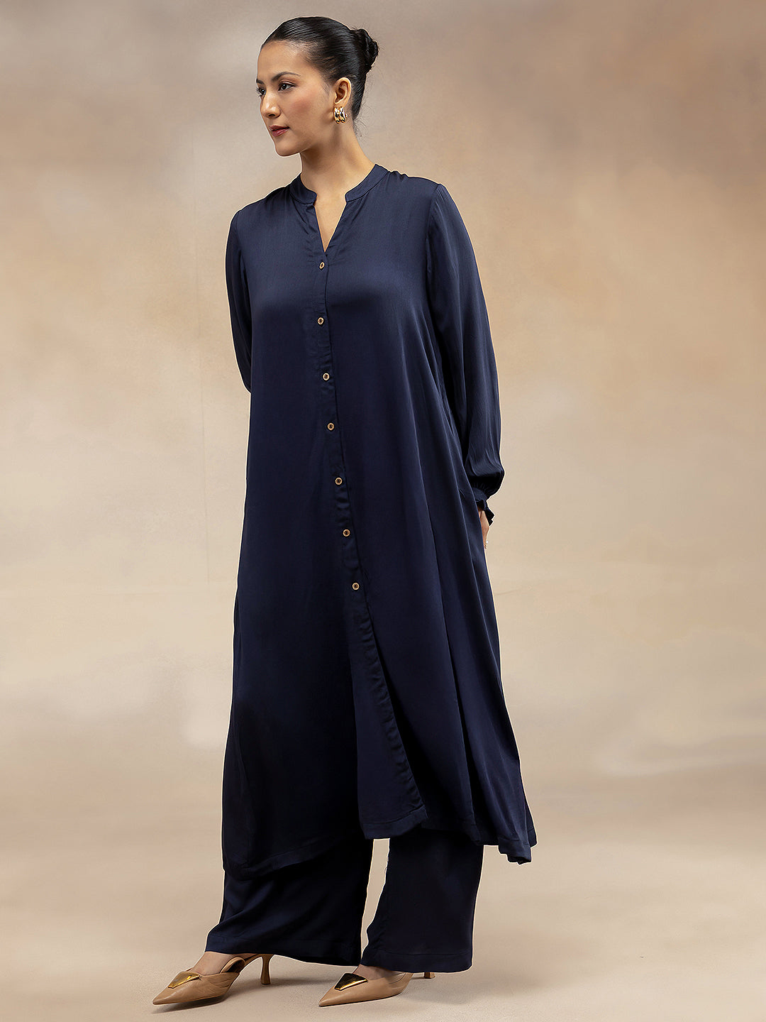 Women Navy Modal Button-Down Kurta