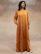 Women Rust Solid Modal Layered Maxi Dress