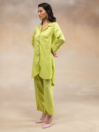Women Pear Green Solid Cotton Satin Kurta Co-Ord Set