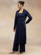 Women Navy Cotton Slub 3-Piece Kurta Set