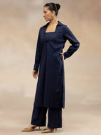 Women Navy Cotton Slub 3-Piece Kurta Set