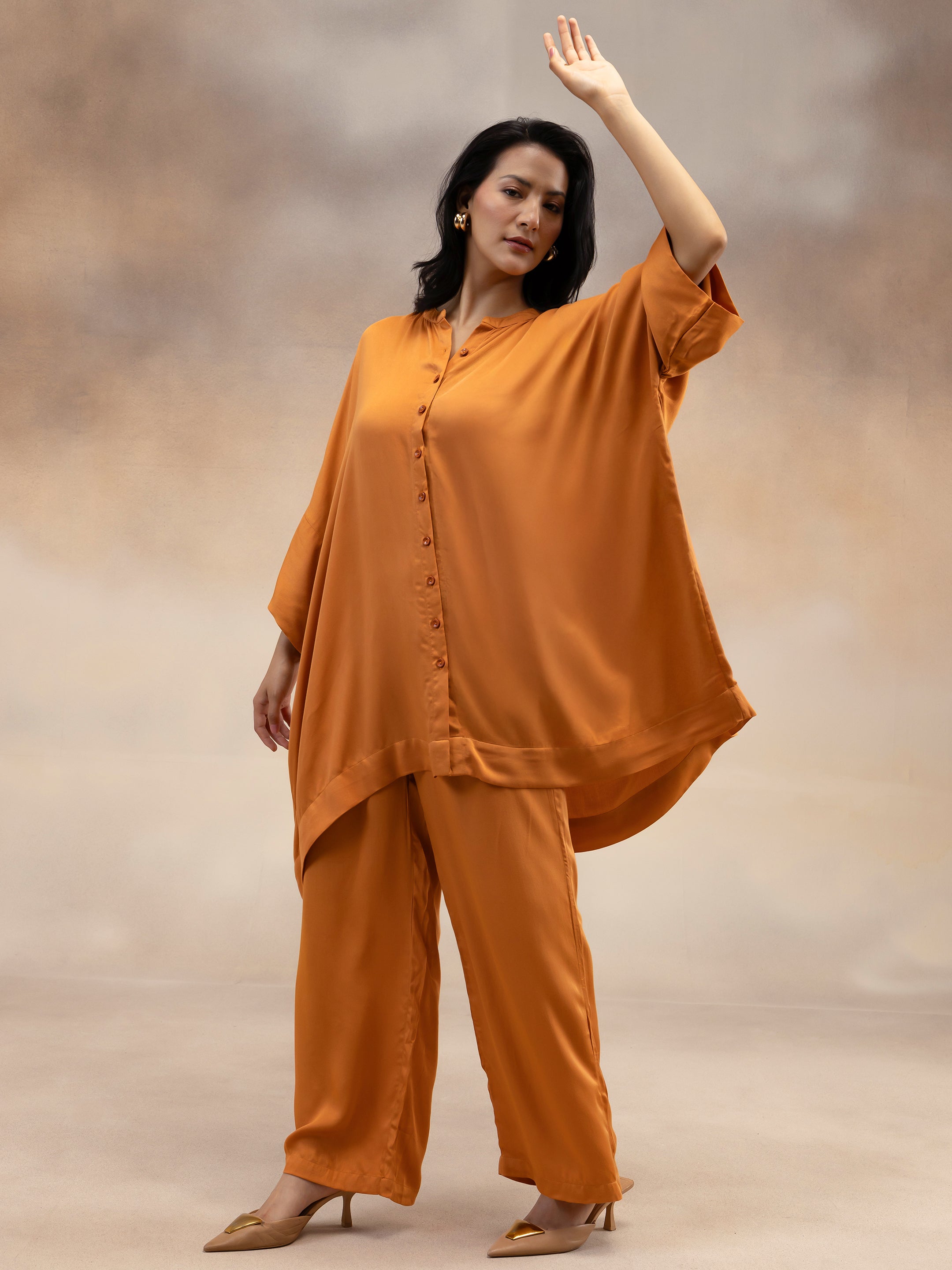 Women Rust Modal Oversized Shirt Co-Ord Set
