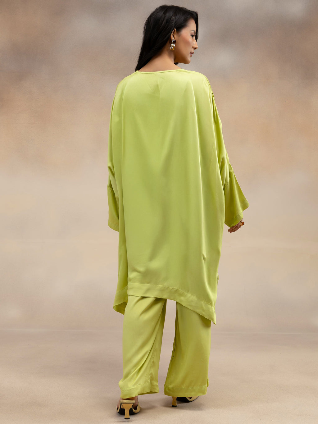 Women Lime Green Kaftan-Style Kurta & Palazzos Co-ord Set