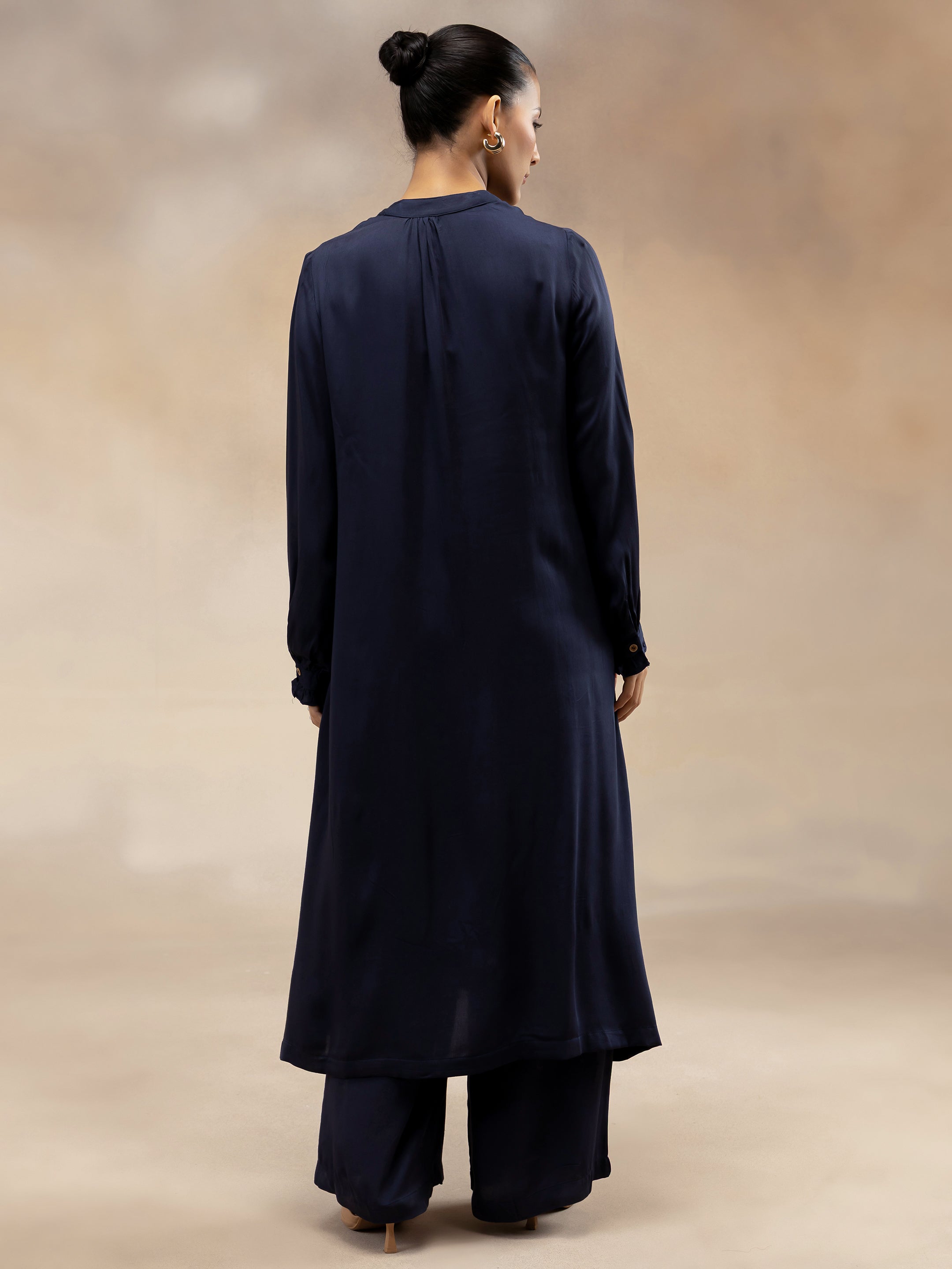 Women Navy Modal Button-Down Kurta Set