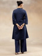 Women Navy Cotton Dobby Angrakha Kurta Set