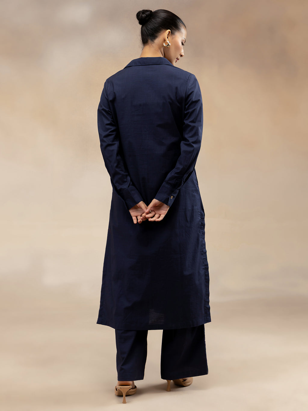 Women Navy Cotton Slub 3-Piece Kurta Set