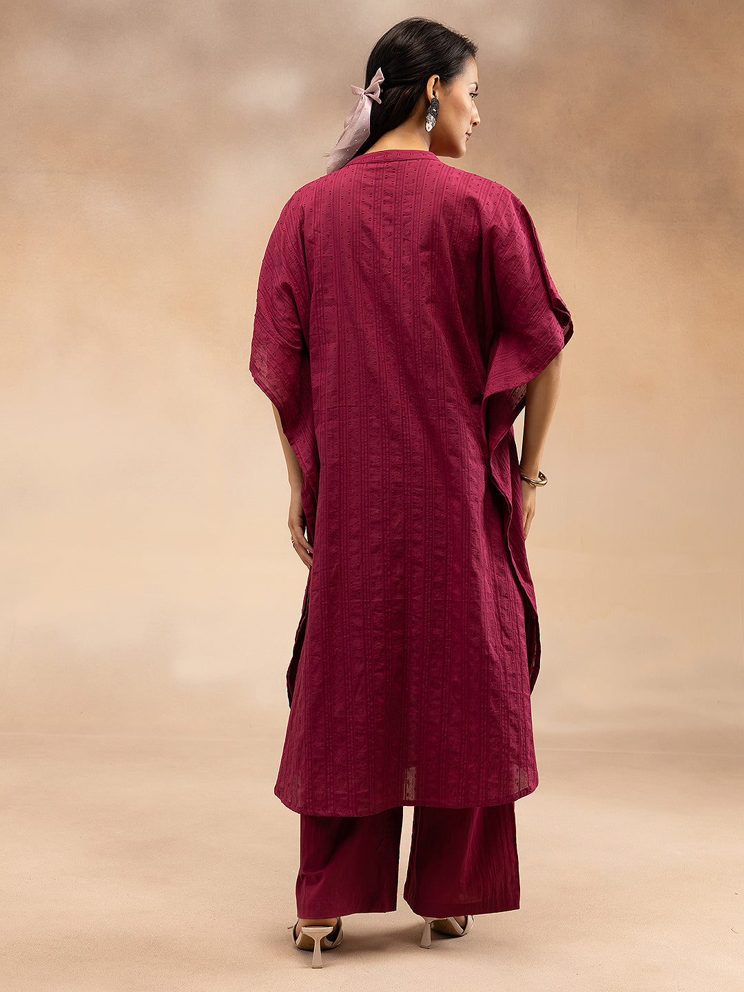 Women Magenta Cotton Dobby Kaftan