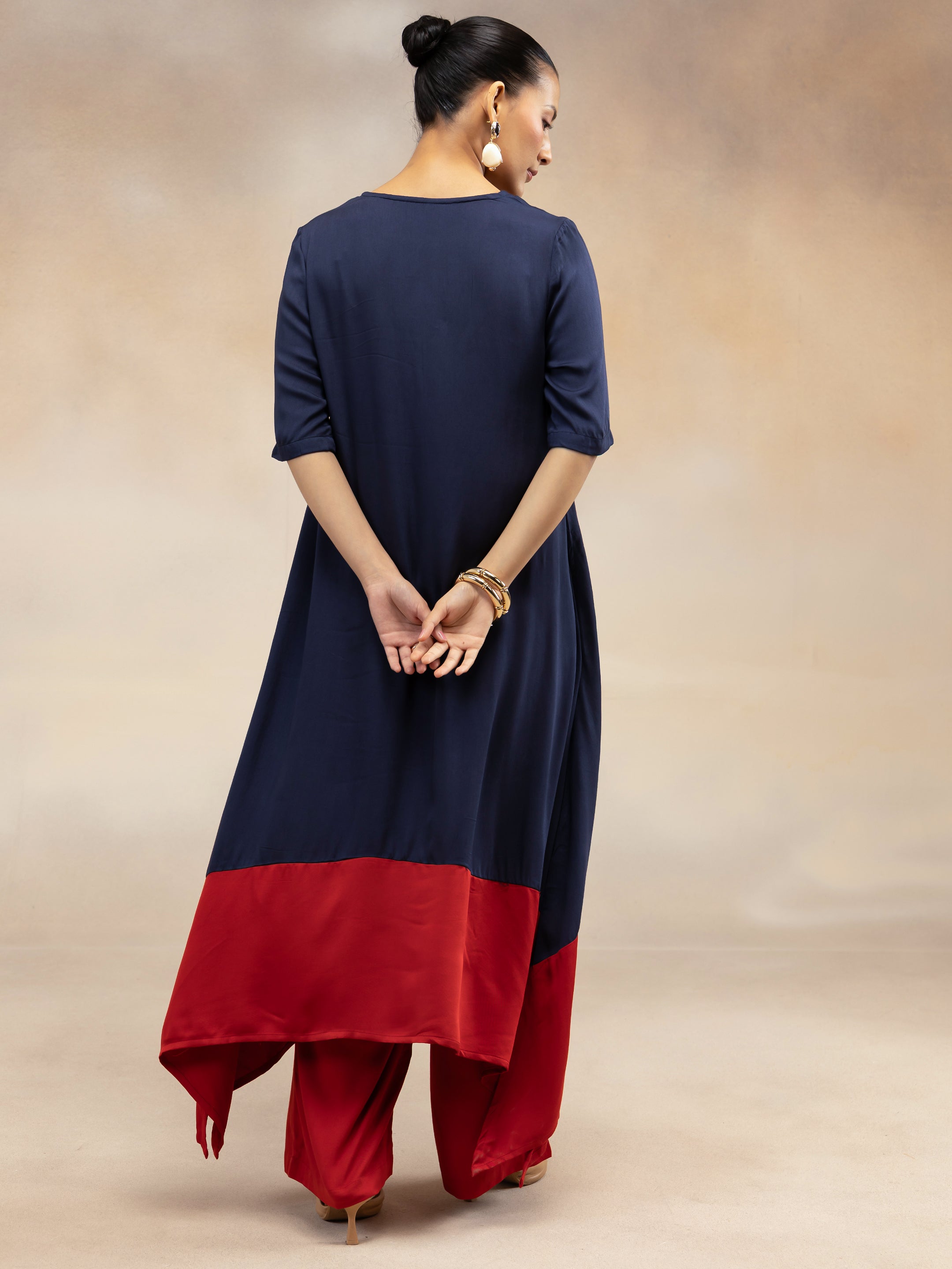 Navy Luxe Colorblock A-Line Kurta Set