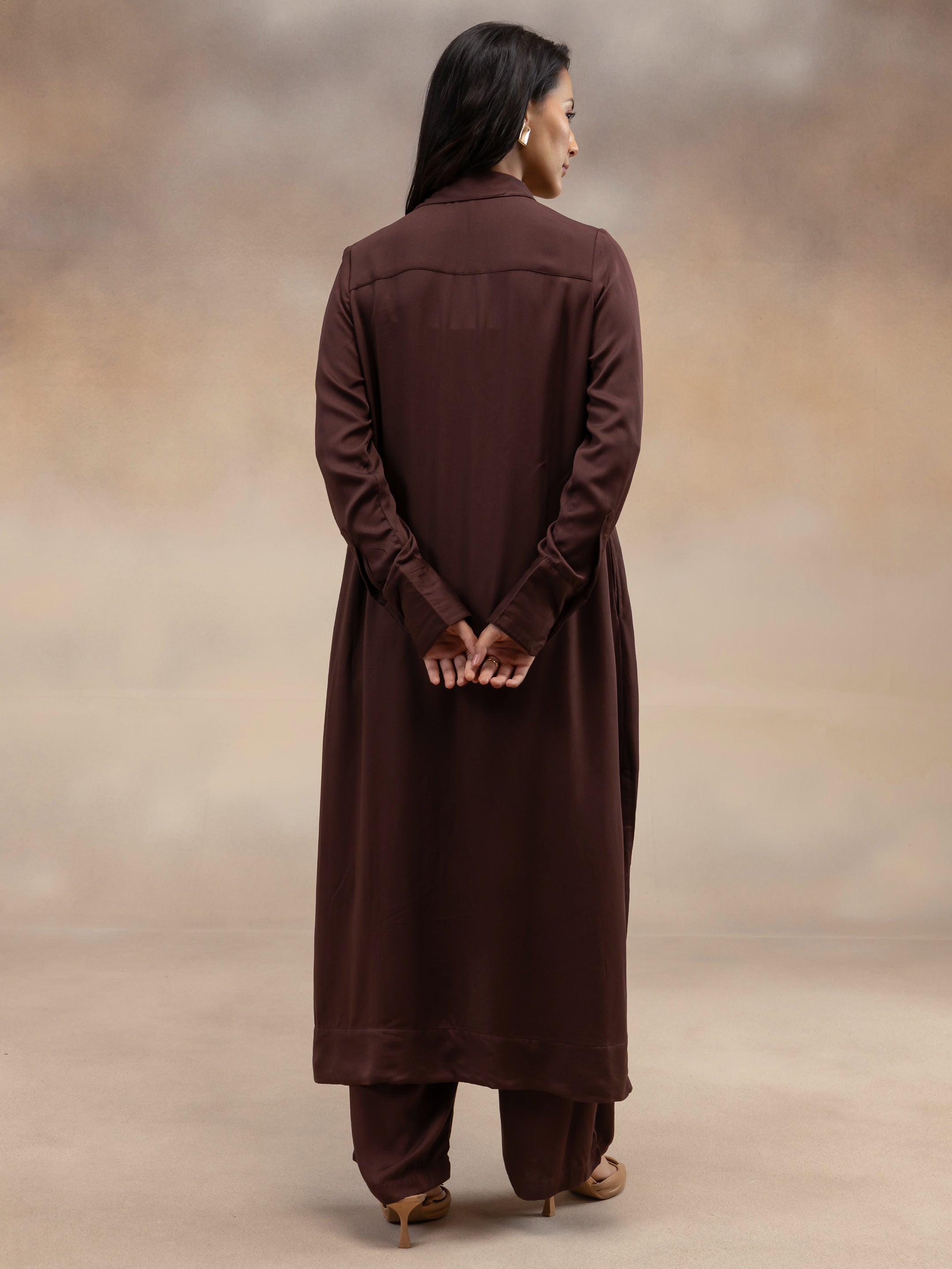 Women Brown Modal Shirt-Style Kurta Set