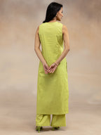 Women Pear Green Cotton Slub Straight Kurta