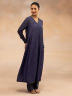 Women Navy Solid Zari Embroidered Anarkali Dress with Crushed Dupatta